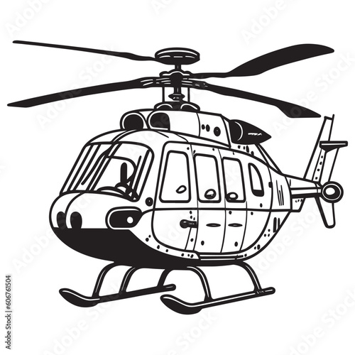 This is a Vector Helicopter Clipart, Helicopter Line art Illustration