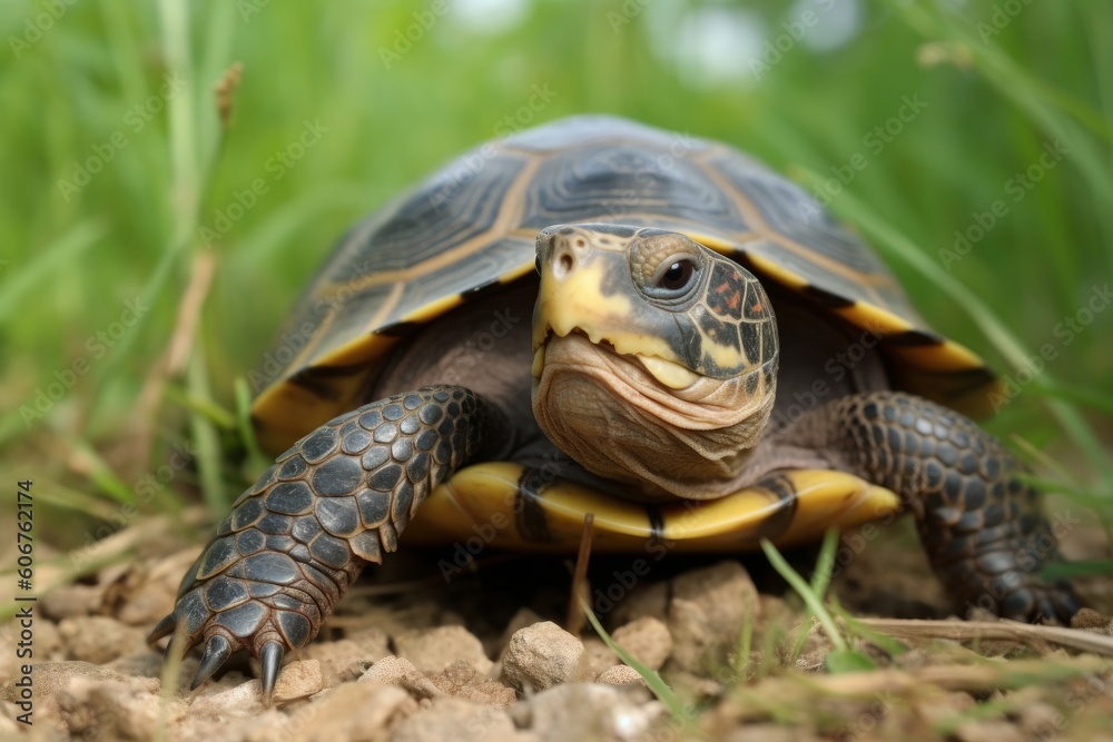 Spur thighted turtle Testudo graeca in natural habitat, Generative ai Spur thighted turtle Testudo graeca in natural habitat, Generative ai
