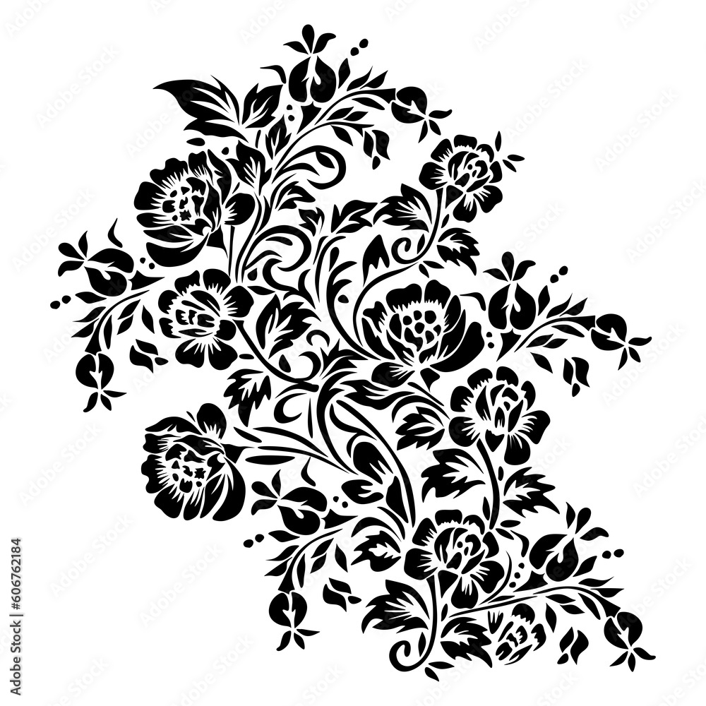 Flower vintage Baroque Victorian floral ornament frame border leaf scroll engraved retro pattern.
