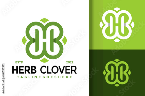 Vector illustration of the letter h and clover logo design template.