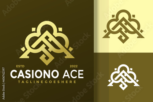Vector illustration of a golden casino ace logo design template.