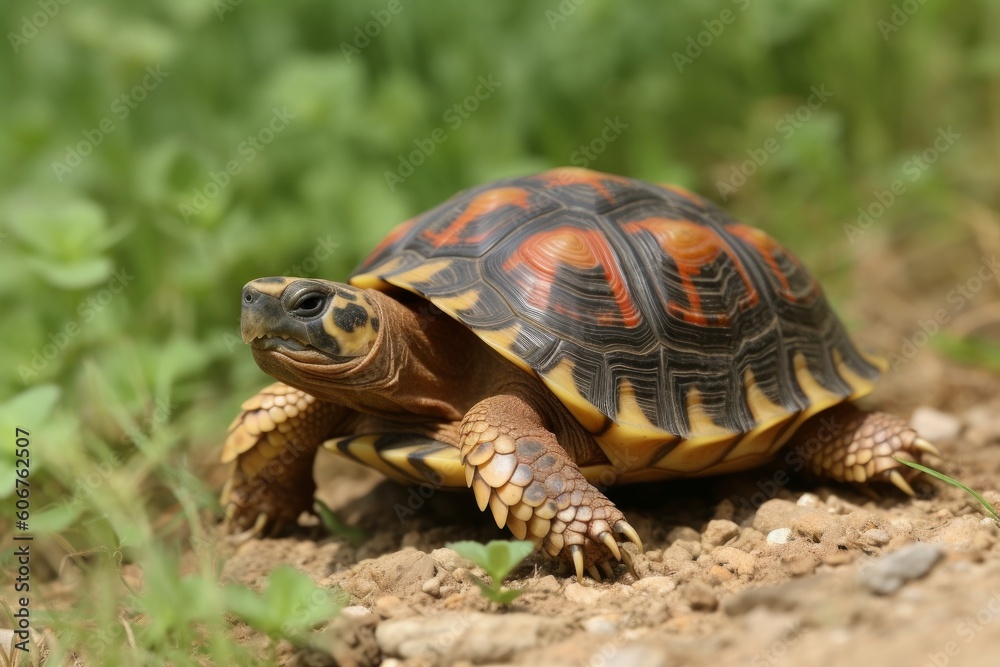 Spur thighted turtle Testudo graeca in natural habitat, Generative ai Spur thighted turtle Testudo graeca in natural habitat, Generative ai