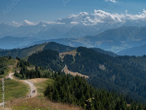 Landscape of Mountain in the alps in front of Mont Blanc range in France