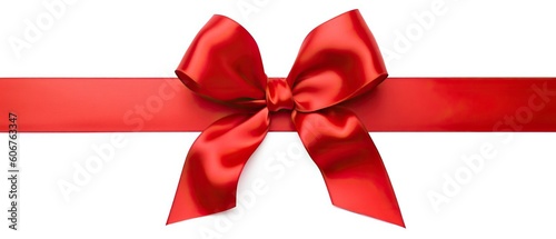 Red beautiful satin ribbon with a bow isolated on a white background