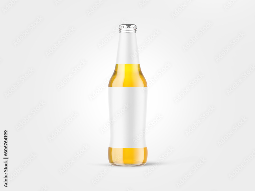 Beer cider or sparkling wine bottle isolated on white background in mock-up version with clean label for designers Beer cider or sparkling wine bottle isolated on white background in mock-up version with clean label for designers