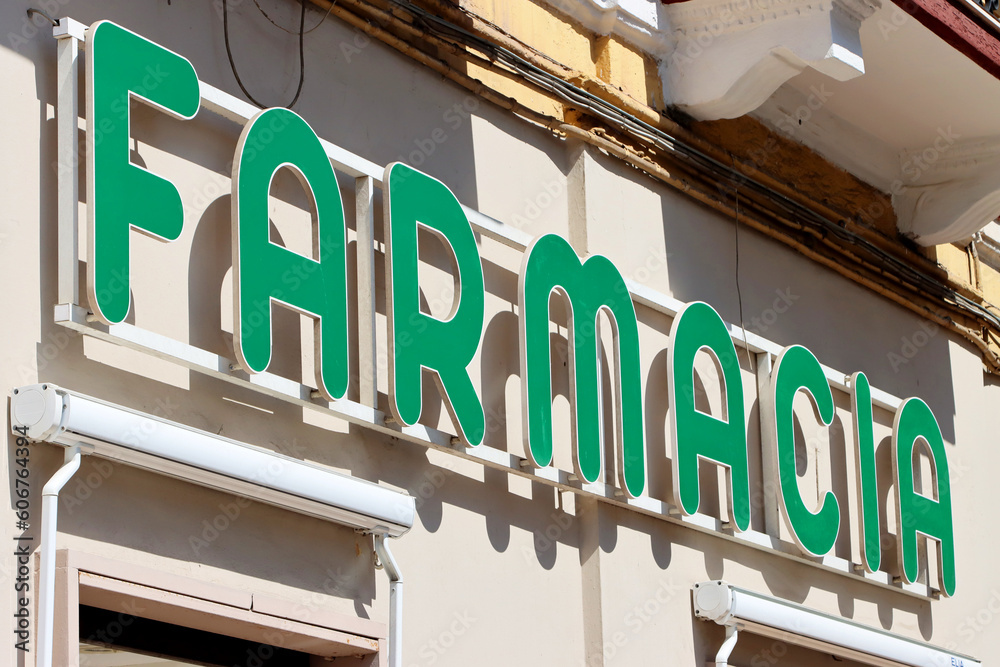 Green sign of an Italian pharmacy (Farmacia in Italian)