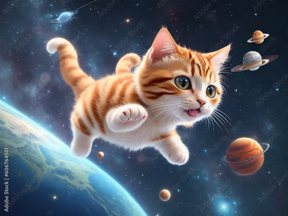 Cute and adorable space cat. Generative AI