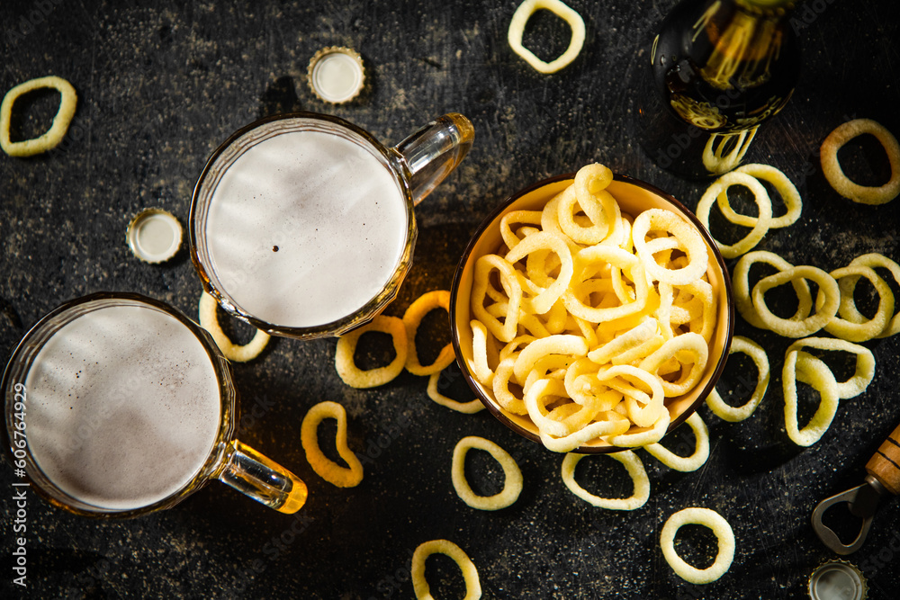 Beer with onion rings. Beer with onion rings.