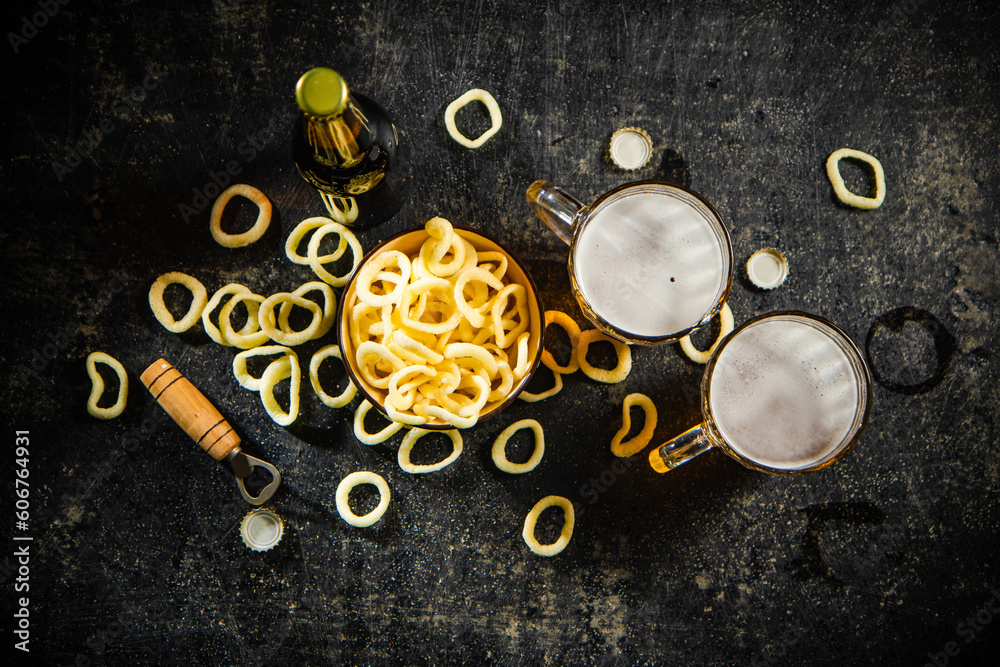 Beer with onion rings. Beer with onion rings.