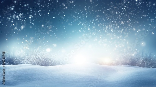 Winter background sparkling falling snow against a dark blue sky and white snowdrifts © Eli Berr