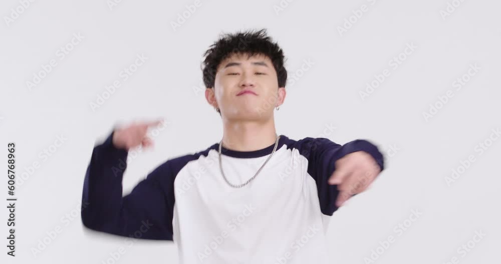 Cheerful young Chinese man dancing,4K Cheerful young Chinese man dancing,4K