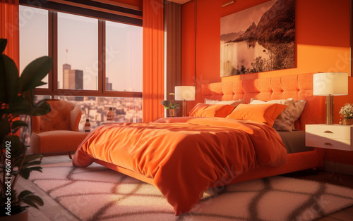 Luxury Living in an Orange Color Palette Bedroom  Generative AI    