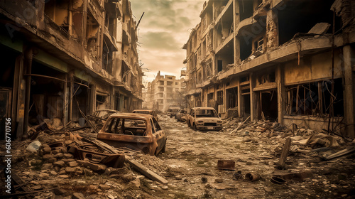 a city completely destroyed by war, generative AI