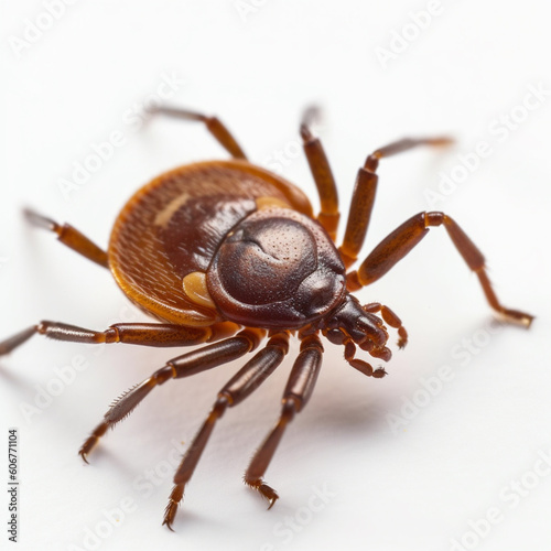 Insect mite, encephalitic tick, macro, over white background, AI generated