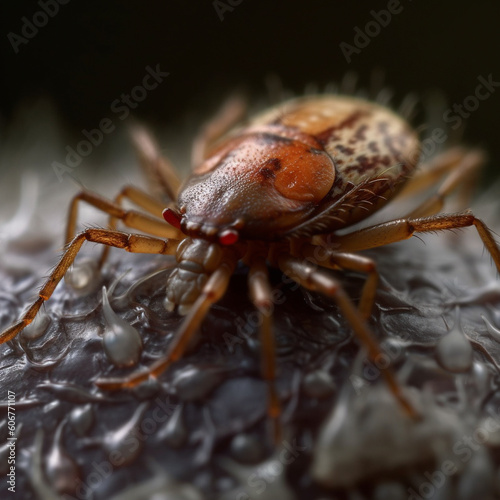 Insect mite, encephalitic tick, macro, over white background,  AI generated photo