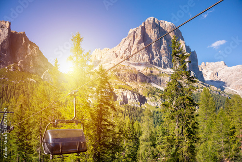 Cable car in Dolomite mountains in ITaly in summer