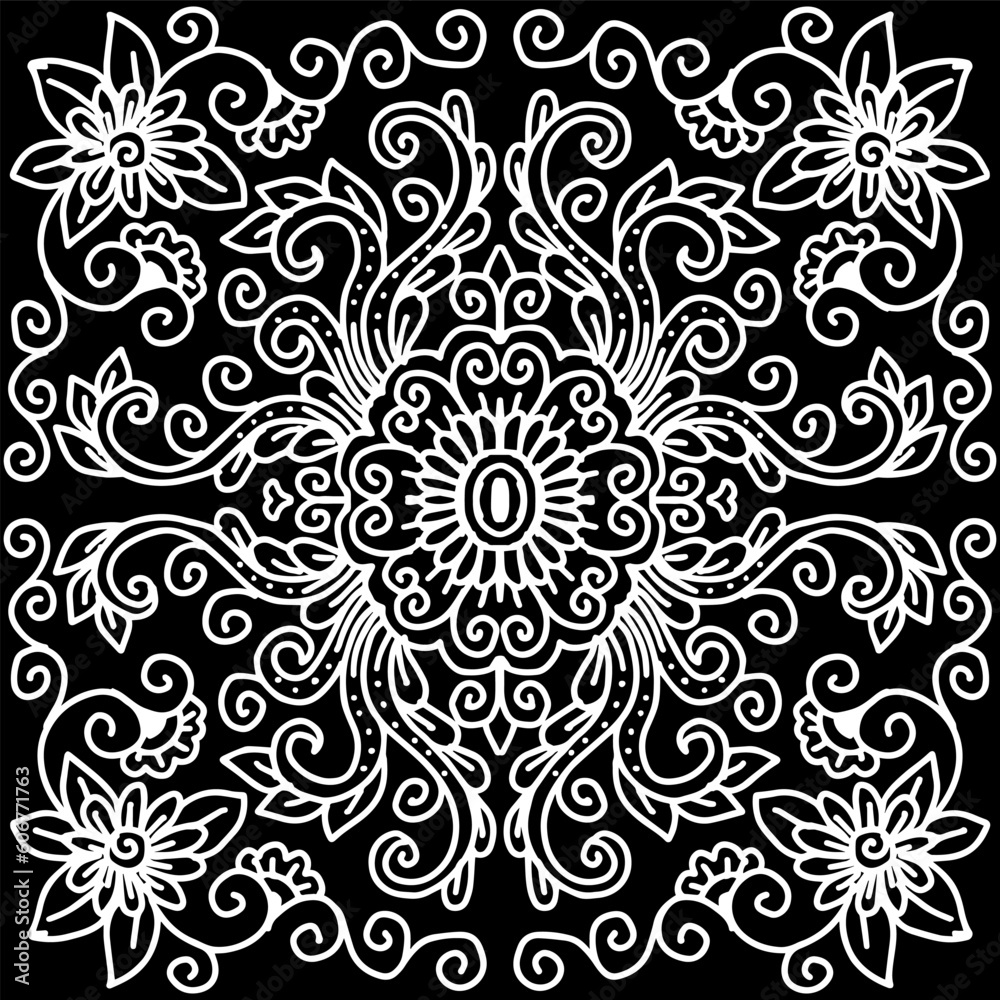 Hand drawn floral decorative with mandala style