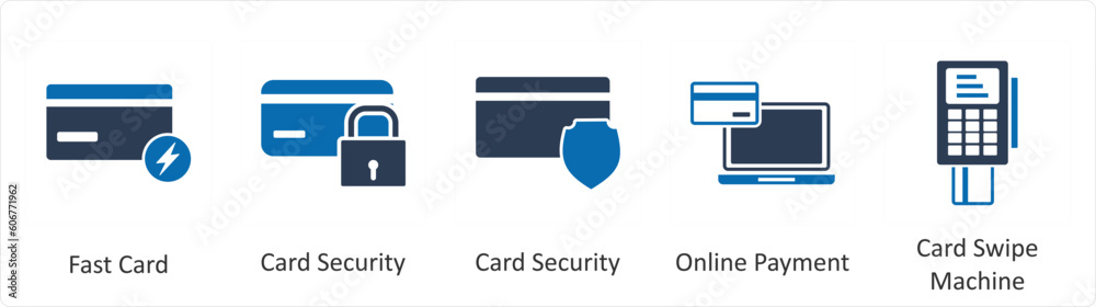 A set of 5 Business icon as fast card, card security, online payment A set of 5 Business icon as fast card, card security, online payment