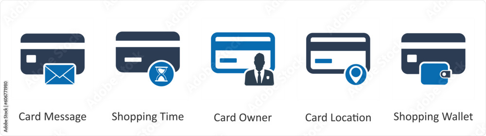 Fototapeta premium A set of 5 Business icon as card message, shopping time, card owner