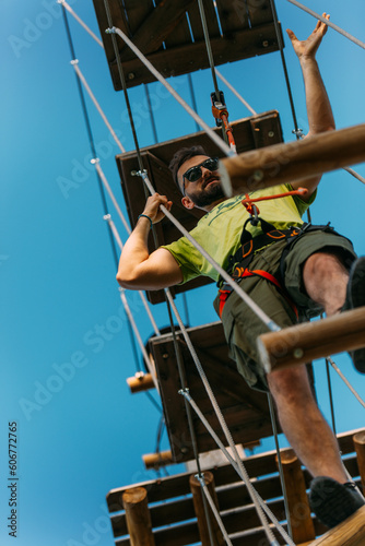 Bearded man in the adventure park