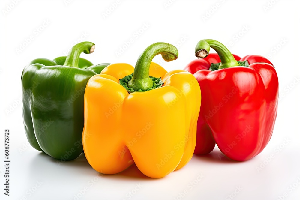 Healthy and Fresh. Close up Freshly Isolated Peppers on White Background Healthy and Fresh. Close up Freshly Isolated Peppers on White Background