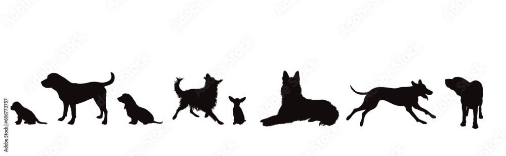 Set of vector silhouette of different dogs on white background. Set of vector silhouette of different dogs on white background.