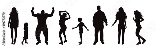 Set of vector silhouette of different people on white background.