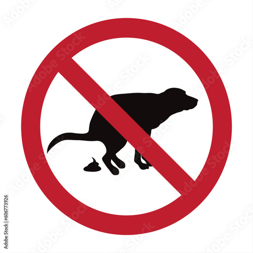 Vector silhouette of no dog poop sign on white background. Prohibition symbol.