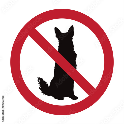 Vector silhouette of no dog sign on white background. Prohibition symbol.