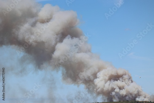 Closeup of a huge grey heavy smoke caused by the Eruption