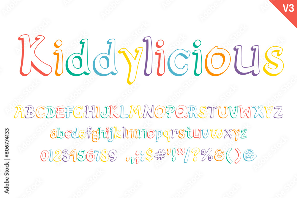 Handcrafted Kiddylicious Letters. Color creative art typographic design