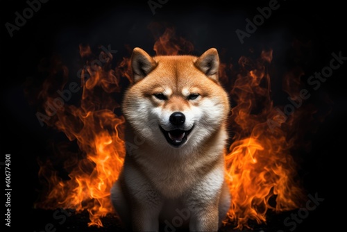 Fiery Shiba Inu in front of the Amidst Flames