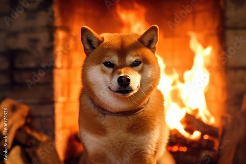 Fiery Shiba Inu in front of the Amidst Flames