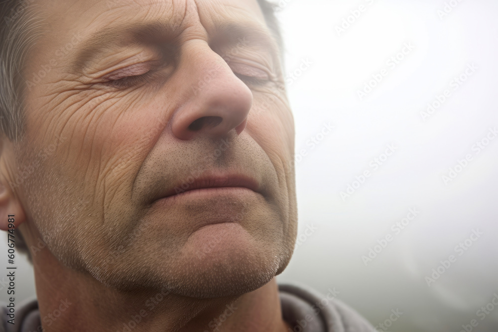 Fototapeta premium Portrait of an elderly man on a background of foggy sky
