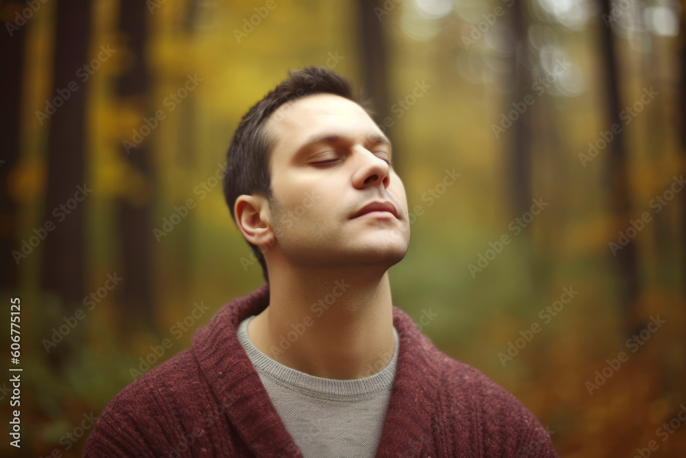 Young man in the autumn forest. Close-up portrait of a guy. Young man in the autumn forest. Close-up portrait of a guy.
