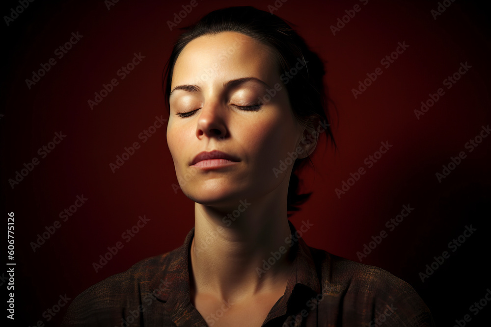 Portrait of a beautiful woman with closed eyes on a dark background Portrait of a beautiful woman with closed eyes on a dark background