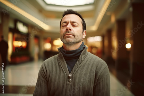 Portrait of a handsome middle-aged man in a shopping center