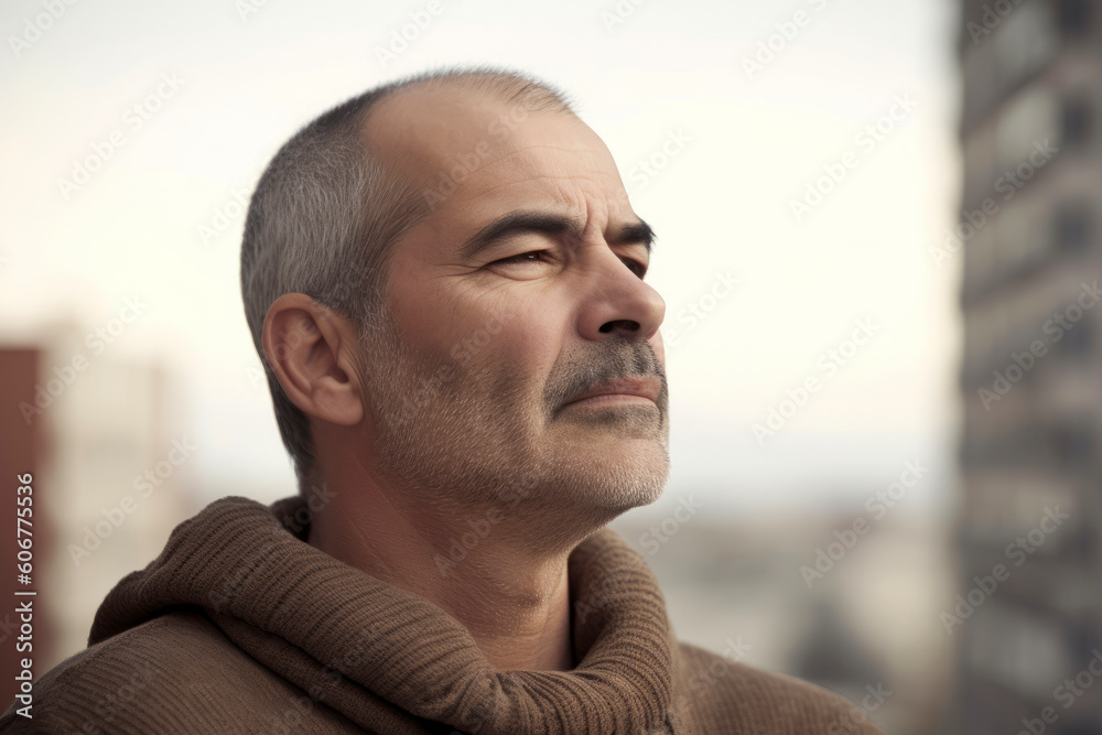 Portrait of a middle-aged man in an urban environment. Portrait of a middle-aged man in an urban environment.