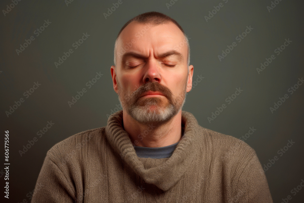 Portrait of a middle-aged man in a sweater on a gray background Portrait of a middle-aged man in a sweater on a gray background