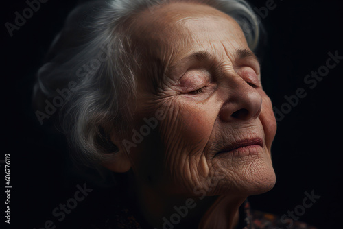 Portrait of a sad elderly woman on a dark background. Toned.