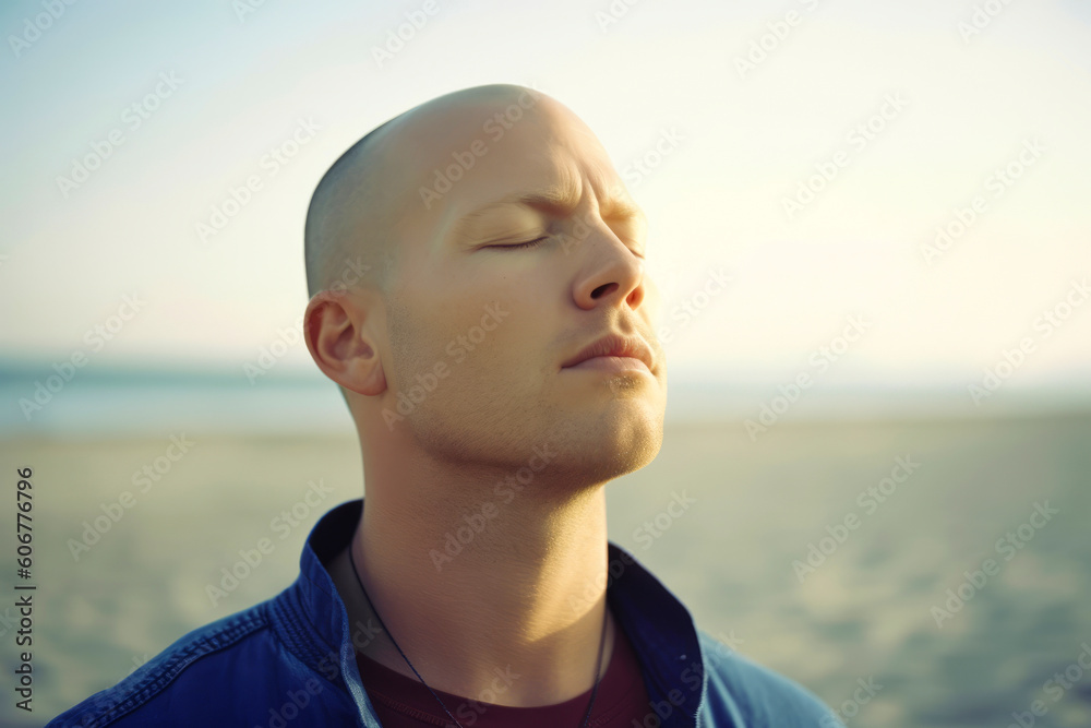 Portrait of a young man with closed eyes on the beach. Portrait of a young man with closed eyes on the beach.