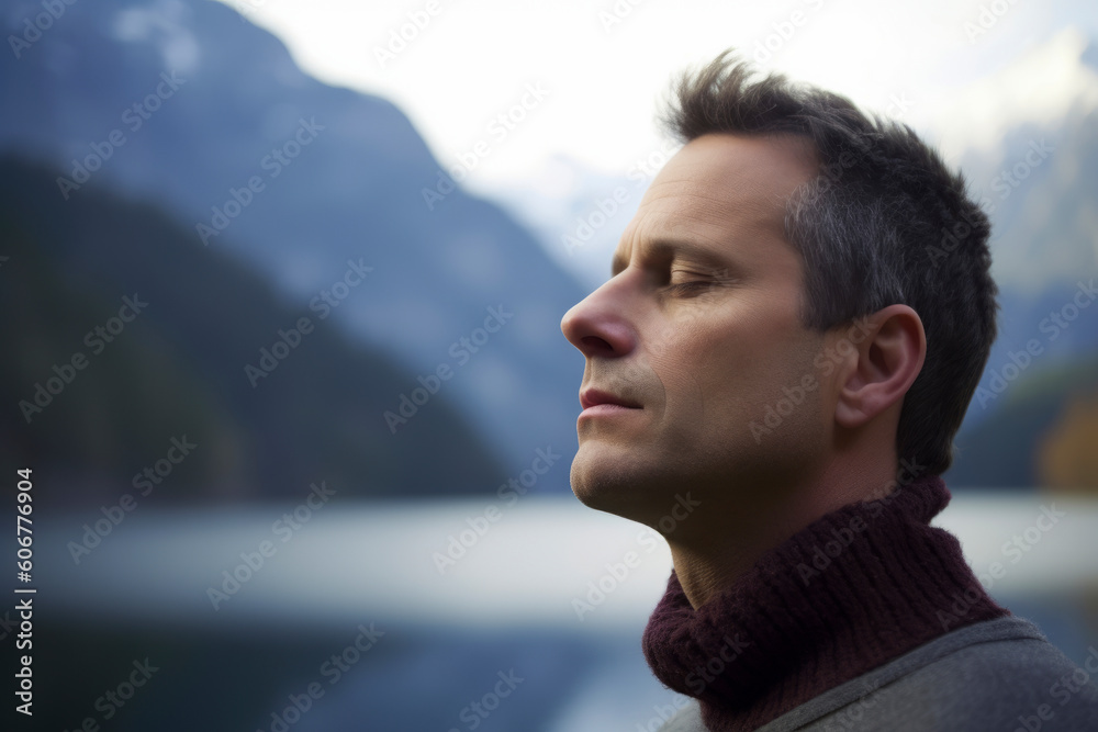 Handsome man looking at the lake in Alps, Switzerland. Handsome man looking at the lake in Alps, Switzerland.