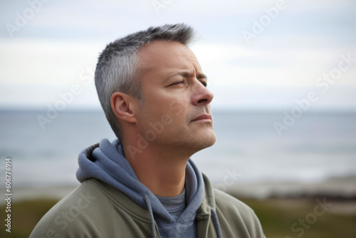 Portrait of a middle-aged man on the beach looking away