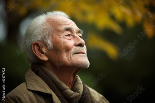 Portrait of a senior man in the park on an autumn day