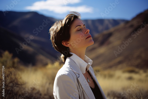 Portrait of a young woman in the desert. Outdoors.