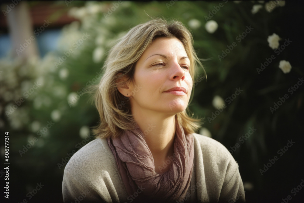 Portrait of a beautiful woman with closed eyes in the garden. Portrait of a beautiful woman with closed eyes in the garden.