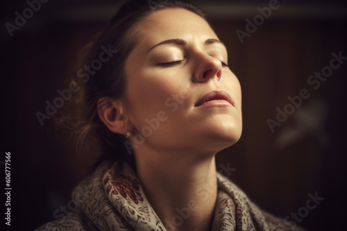 Portrait of a beautiful young woman with closed eyes and closed eyes