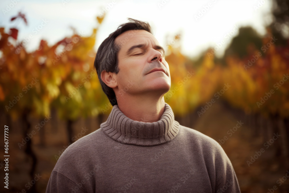 Young man in vineyard at autumn day. Portrait of handsome young man in vineyard. Young man in vineyard at autumn day. Portrait of handsome young man in vineyard.
