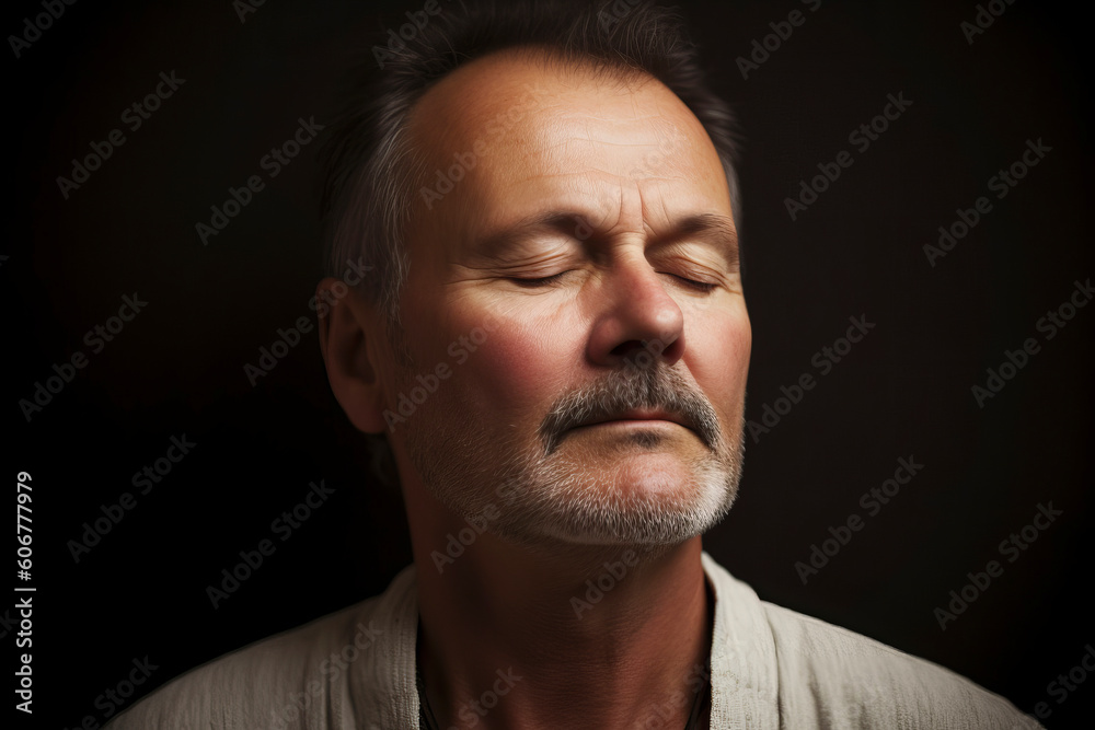 Portrait of a senior man with closed eyes on a dark background Portrait of a senior man with closed eyes on a dark background