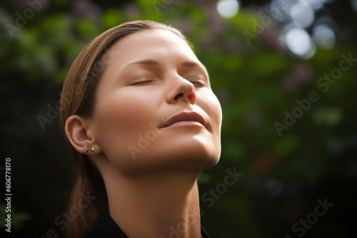 Portrait of a beautiful young woman with closed eyes and closed eyes